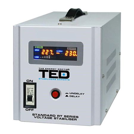 Stabilizator automat de tensiune TED, 3000 W, 5000 VA, TED-AVR5000 alarma sonora, unda sinusoidala pura SafetyGuard Surveillance