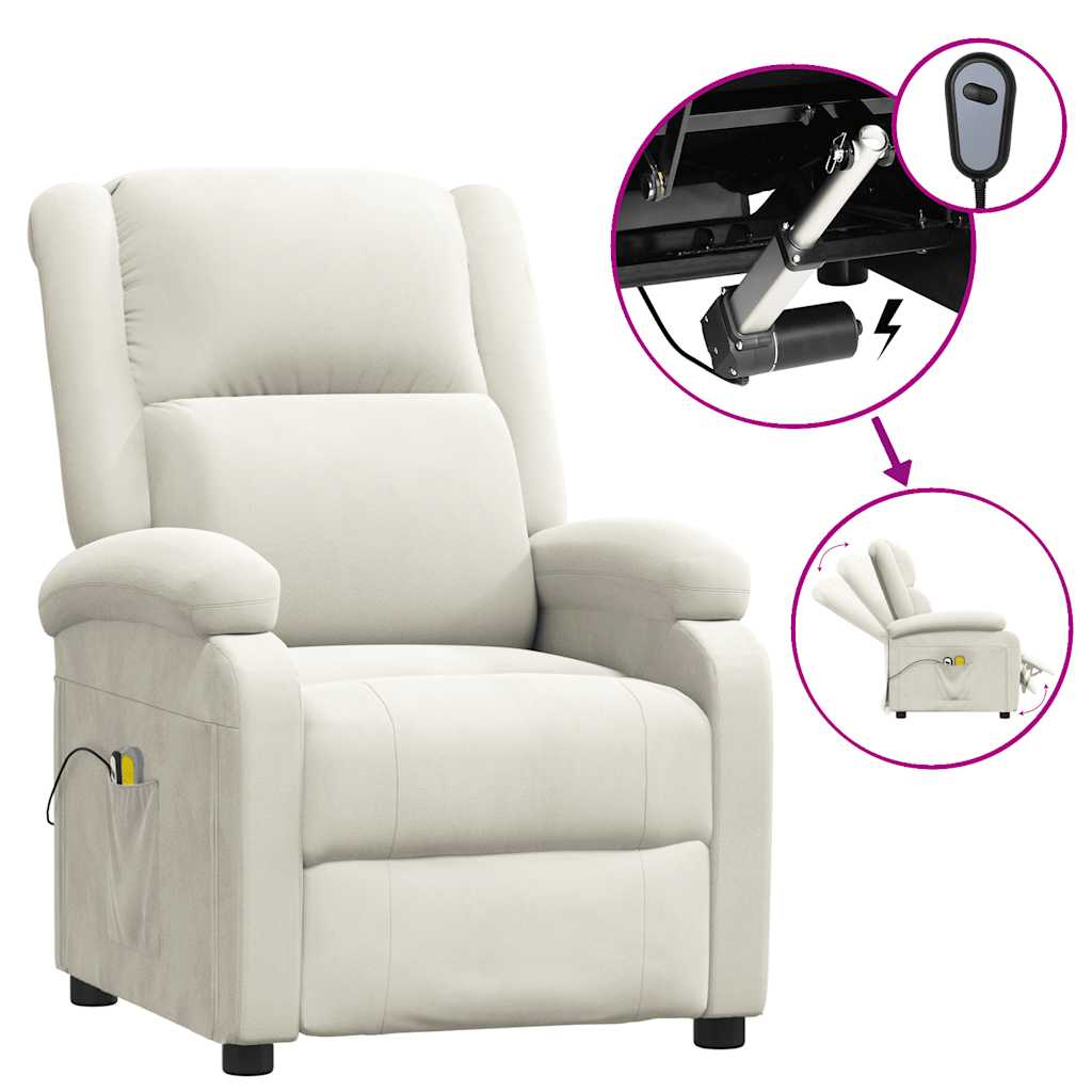 Fotoliu de masaj electric, crem, catifea GartenMobel Dekor