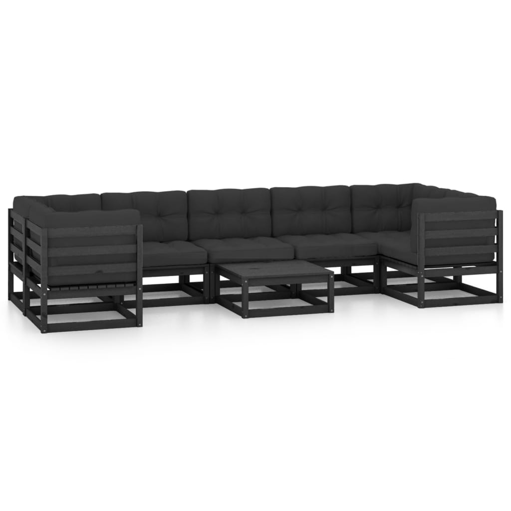 Set mobilier grădină cu perne, 8 piese, negru, lemn masiv pin GartenMobel Dekor