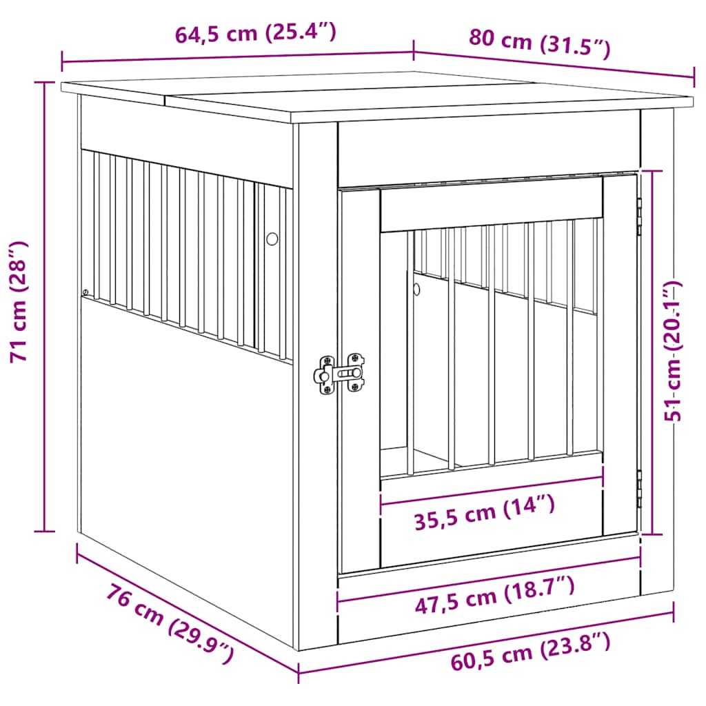 Ladă pentru câini, Stejar artizanal 64,5x80x71 cm lemn compozit GartenMobel Dekor
