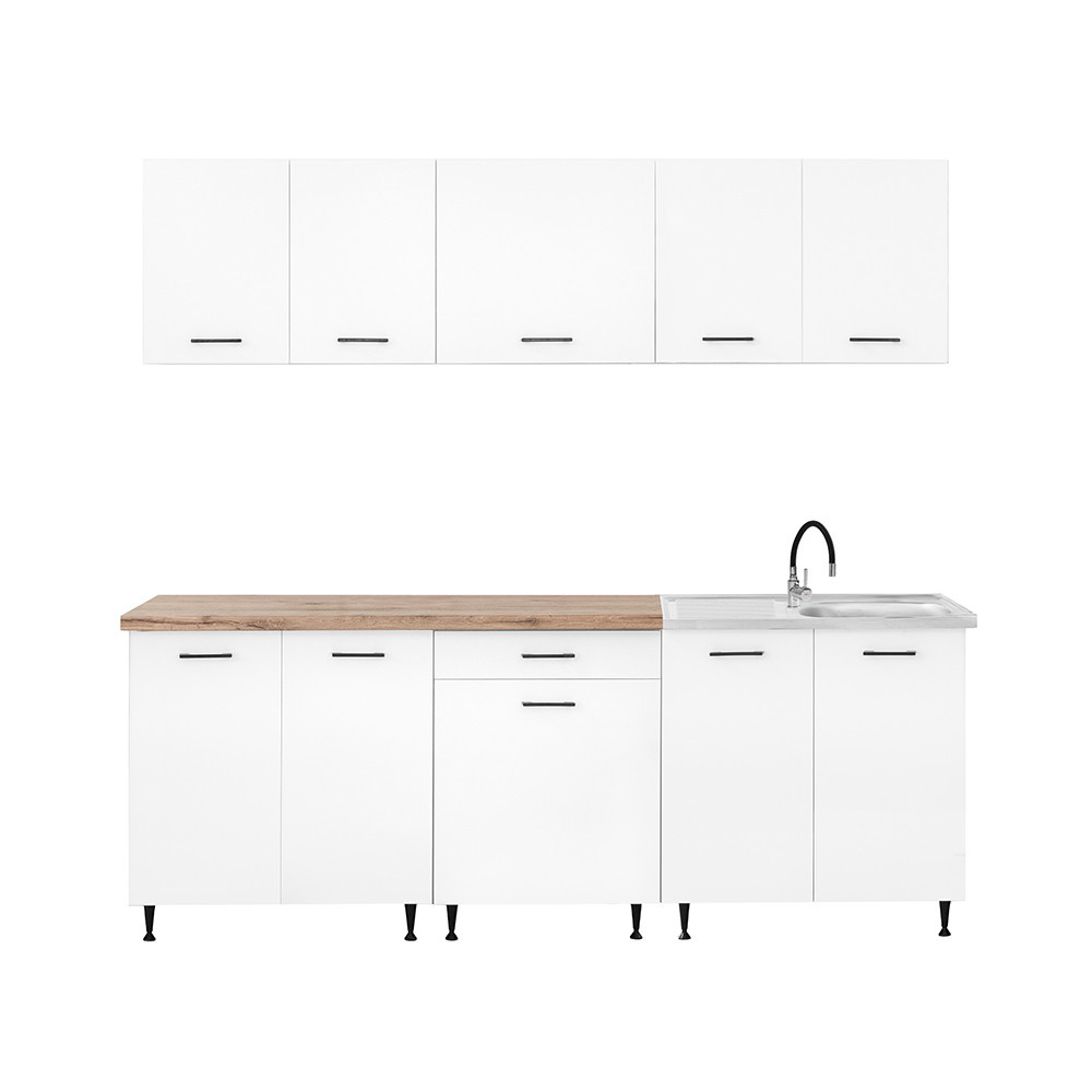 Leziter Dulap de bucătărie Primo 220 alb, blat de lucru din stejar charlestone Mobalis Homvera