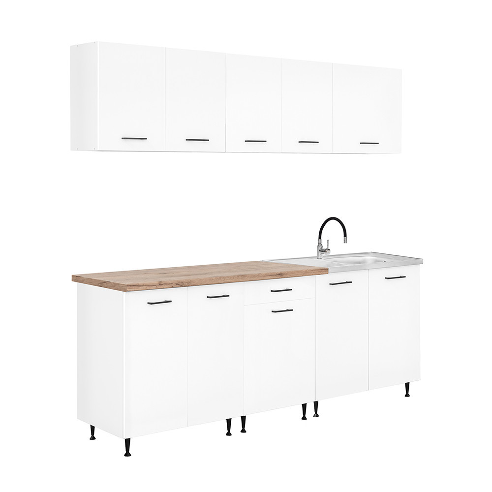 Leziter Dulap de bucătărie Primo 220 alb, blat de lucru din stejar charlestone Mobalis Homvera