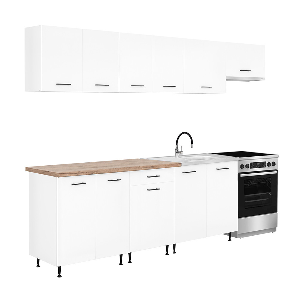 Leziter Unitate de bucătărie Primo 280 cu blat de lucru din stejar charlestone alb Mobalis Homvera