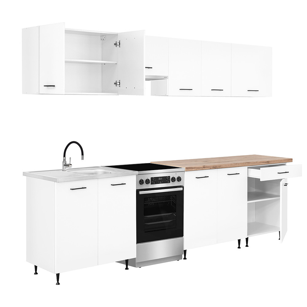 Leziter Unitate de bucătărie Primo 280 cu blat de lucru din stejar charlestone alb Mobalis Homvera