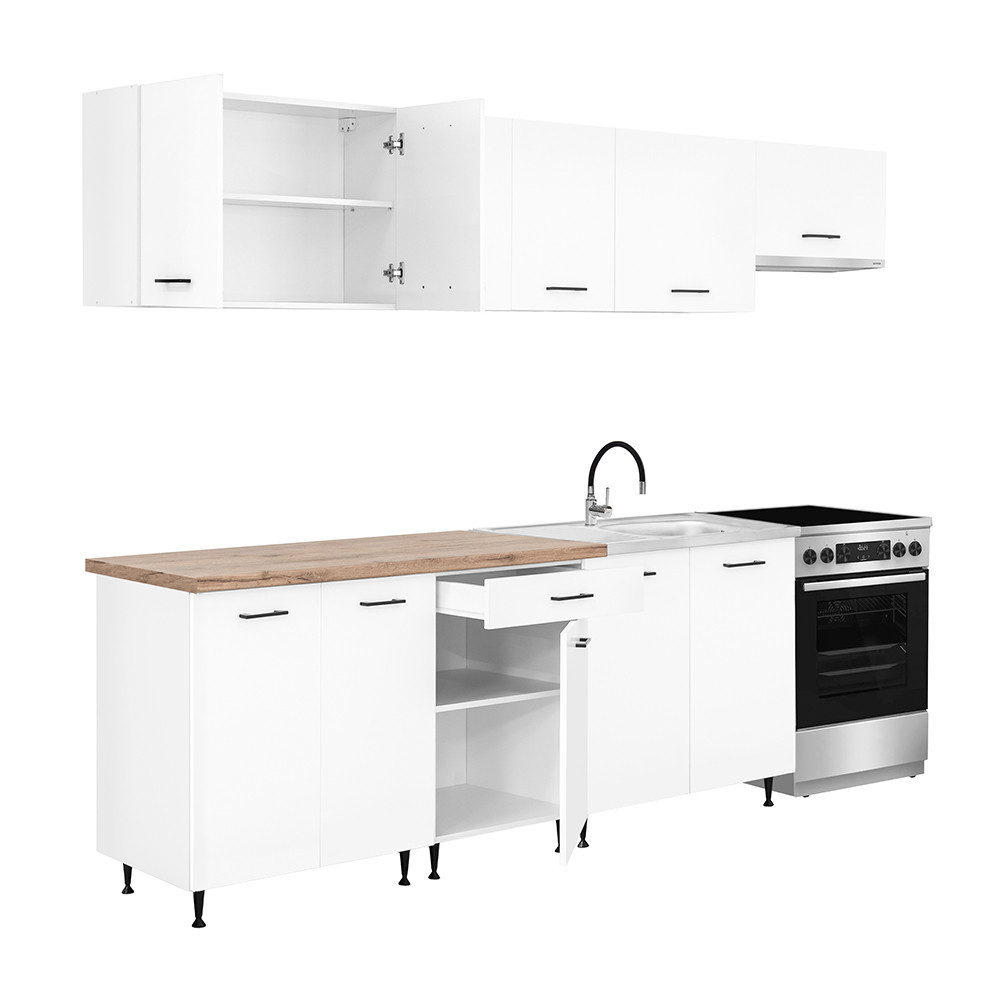 Leziter Unitate de bucătărie Primo 280 cu blat de lucru din stejar charlestone alb Mobalis Homvera