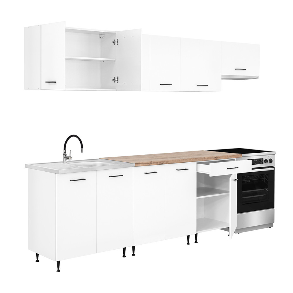 Leziter Unitate de bucătărie Primo 280 cu blat de lucru din stejar charlestone alb Mobalis Homvera