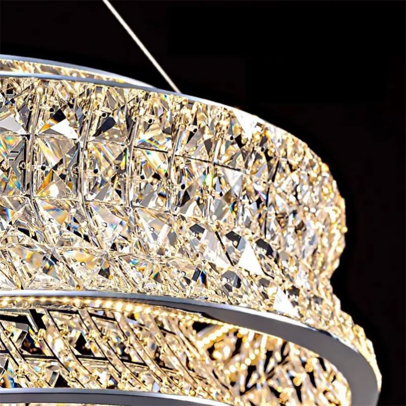 Lustra LED cu Telecomanda, LLC160/500CH, Cristal si Metal, 120W, 1 Cerc, Dimabila, Inaltime Reglabila, Lumina Rece/Calda/Neutra, Iluminat Luxos ModernLight Concept