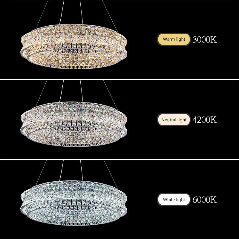 Lustra LED cu Telecomanda, LLC160/500CH, Cristal si Metal, 120W, 1 Cerc, Dimabila, Inaltime Reglabila, Lumina Rece/Calda/Neutra, Iluminat Luxos ModernLight Concept