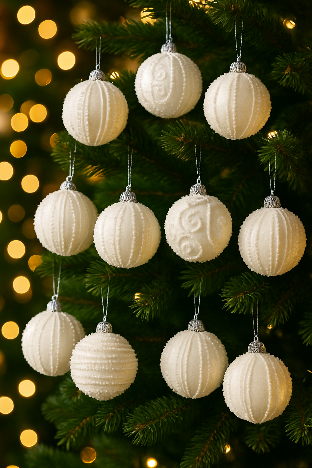 Set 12 globuri decorative cu sclipici si paiete, 3 modele asortate, diametru 8 cm, alb Household NewTrend