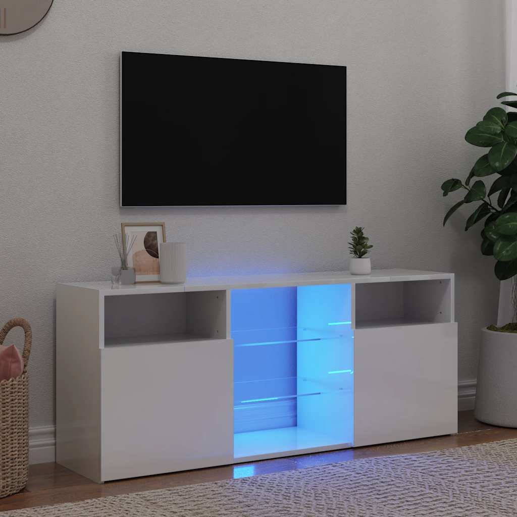 Comodă TV cu lumini LED, alb extralucios, 120x30x50 cm GartenMobel Dekor