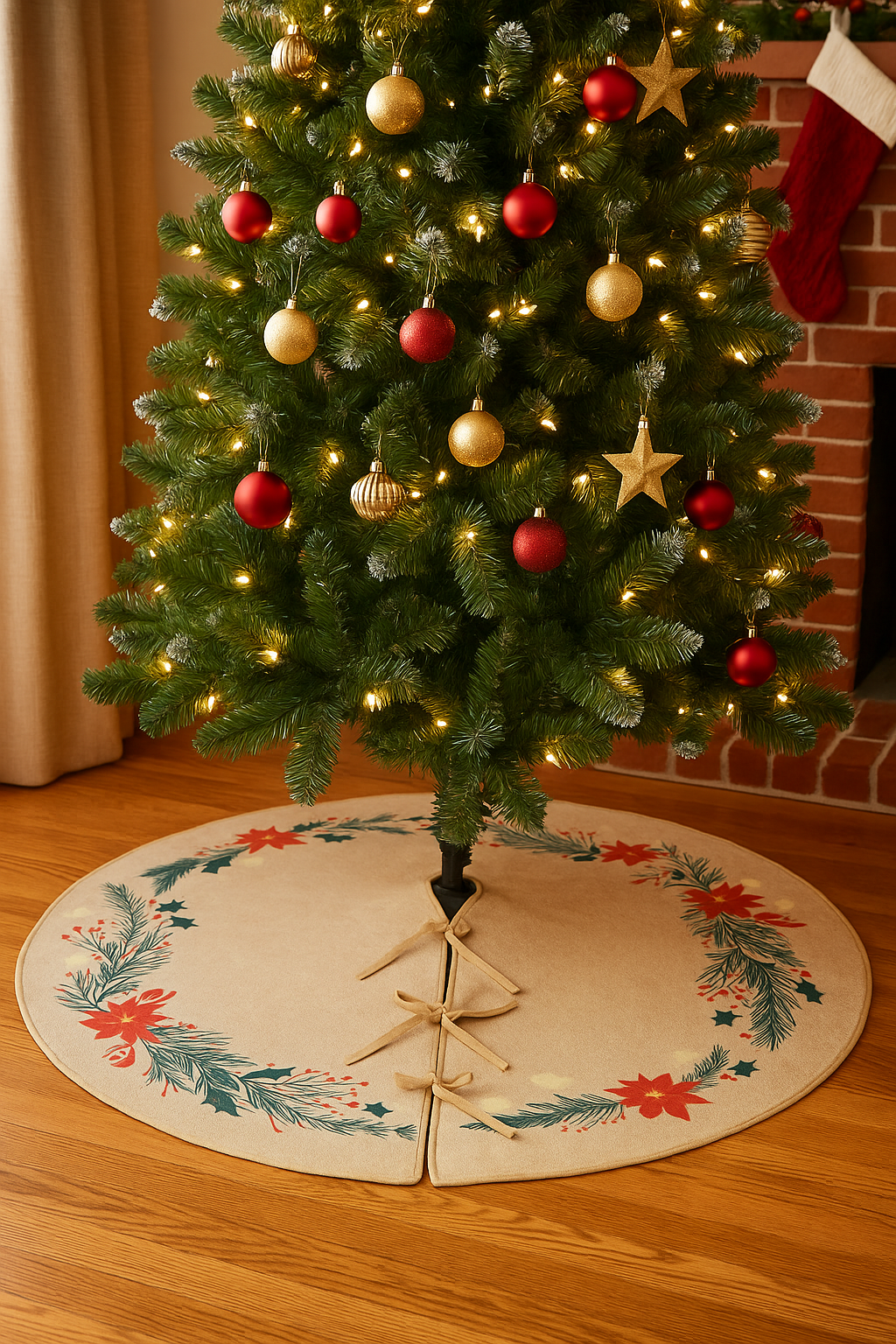 Covoras de pus sub bradul de Craciun, diametru 90 cm, bej cu modele Household NewTrend