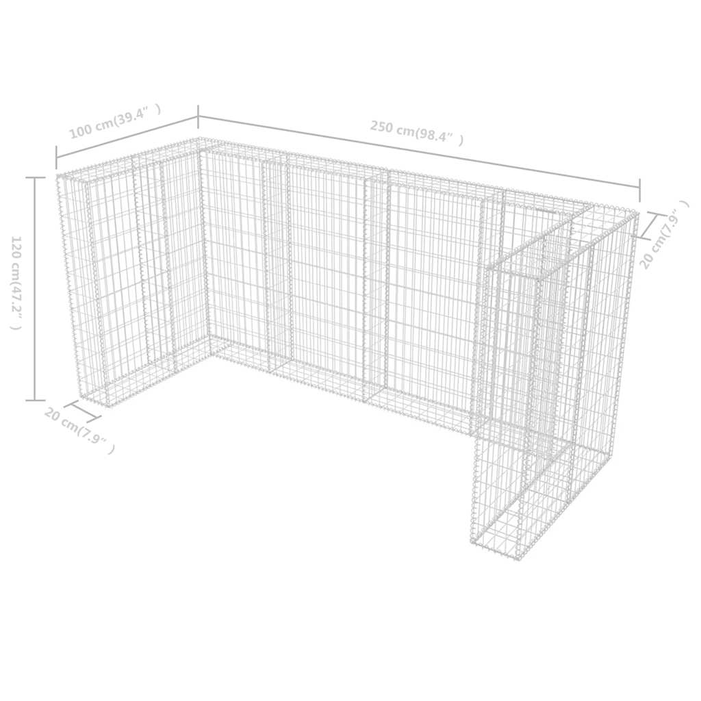 Gabion triplu îngrădire pubelă, oțel, 250 x 100 x 120 cm GartenMobel Dekor