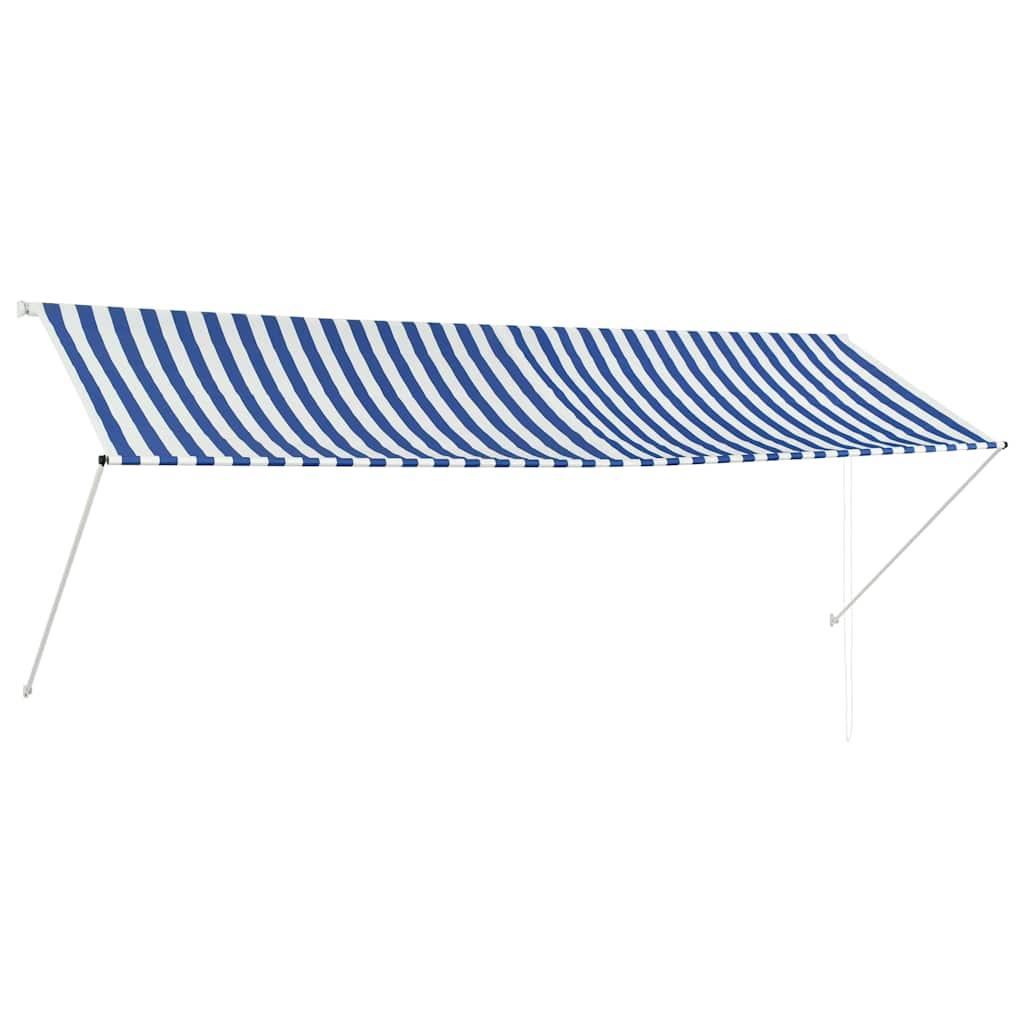 Copertină retractabilă, albastru și alb, 350 x 150 cm GartenMobel Dekor