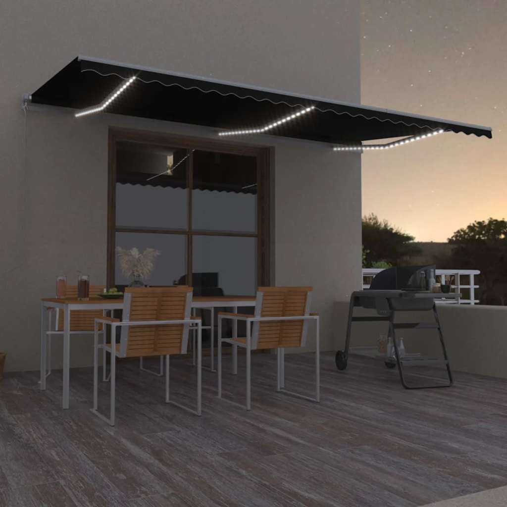Copertină retractabilă manual cu LED, antracit, 600x300 cm GartenMobel Dekor