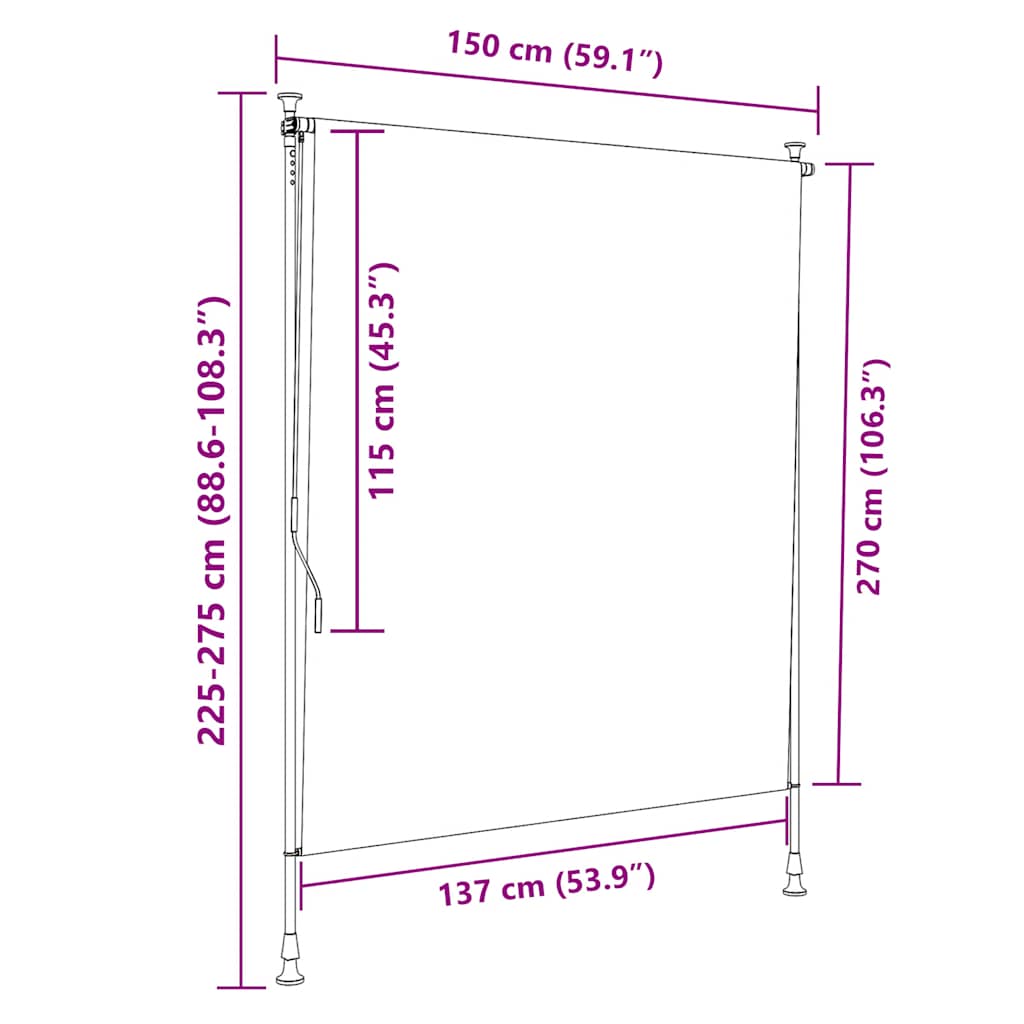 Jaluzea rulou de exterior albastru/alb 150x270 cm țesătură/oțel GartenMobel Dekor