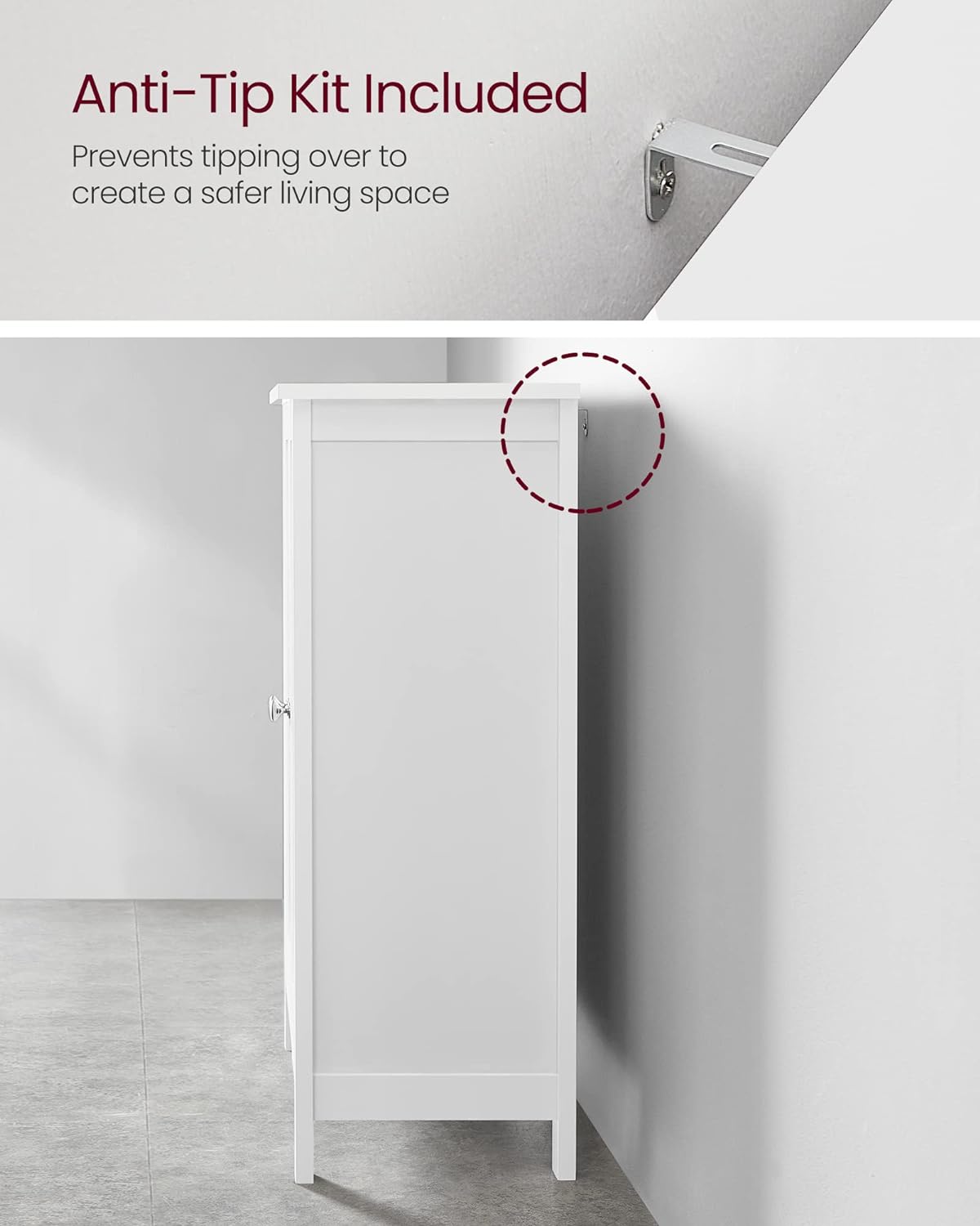 VASAGLE Dulap de depozitare de podea pentru baie, cu 2 rafturi reglabile, 30x60x80cm, alb Household NewTrend