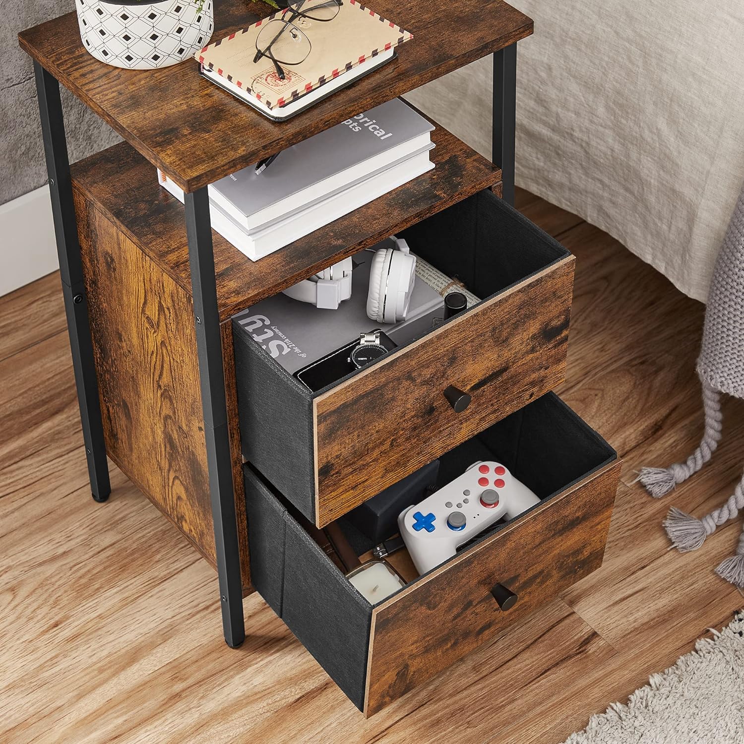 VASAGLE Noptiera cu 2 sertare pentru dormitor, design industrial, 28x38x60cm, maro si negru Household NewTrend