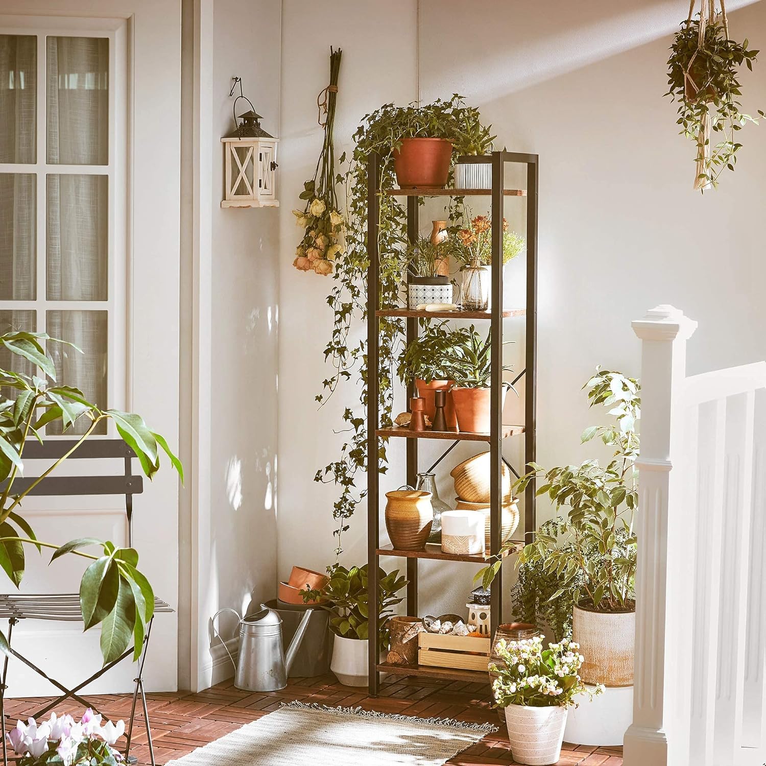 VASAGLE Raft cu 5 etaje, tip biblioteca, cadru metal si polite lemn, 40x30x153cm, industrial, maro rustic si negru Household NewTrend