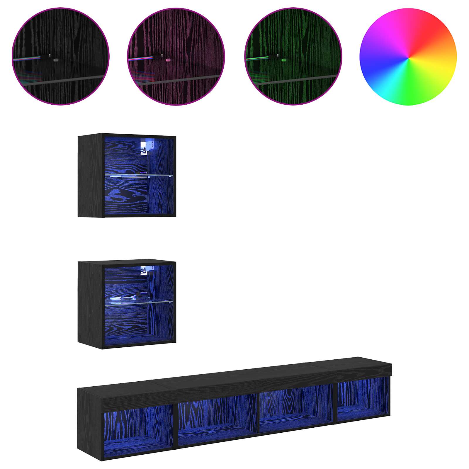 Unități TV de perete cu LED 5 pcs Stejar Negru 100 x 30 x 30 cm GartenMobel Dekor