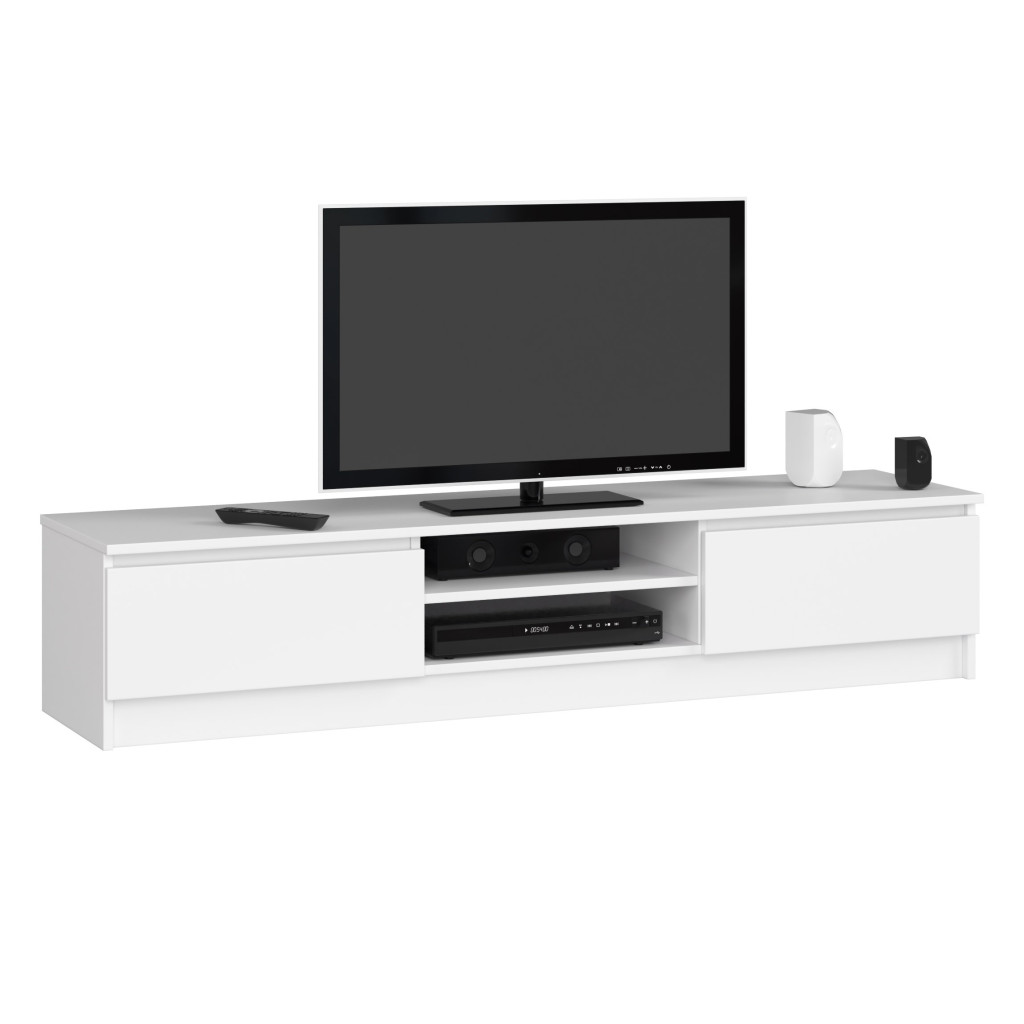 Comoda TV cu 2 usi si rafturi centrale, PAL laminat, 160x40x33 cm, alb mat Household NewTrend