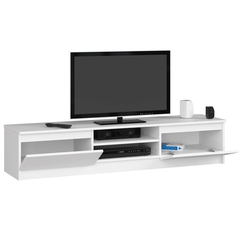 Comoda TV cu 2 usi si rafturi centrale, PAL laminat, 160x40x33 cm, alb mat Household NewTrend