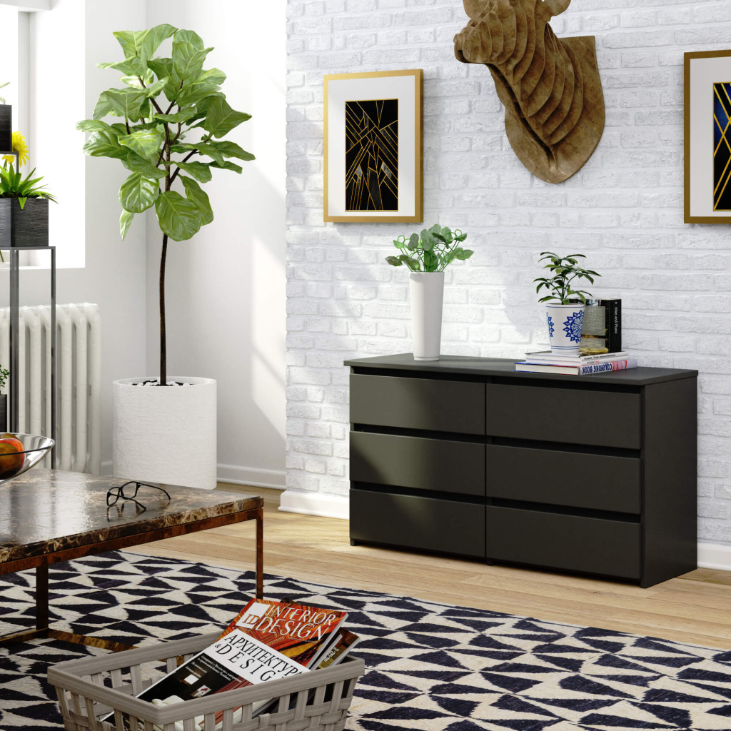 Comoda cu 6 sertare, PAL laminat, 100x35x57 cm, gri Household NewTrend