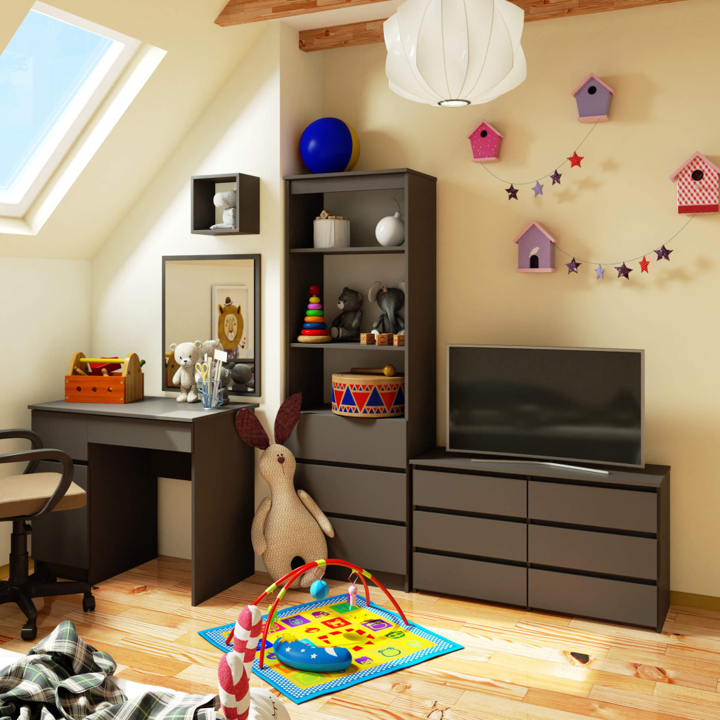 Comoda cu 6 sertare, PAL laminat, 100x35x57 cm, gri Household NewTrend