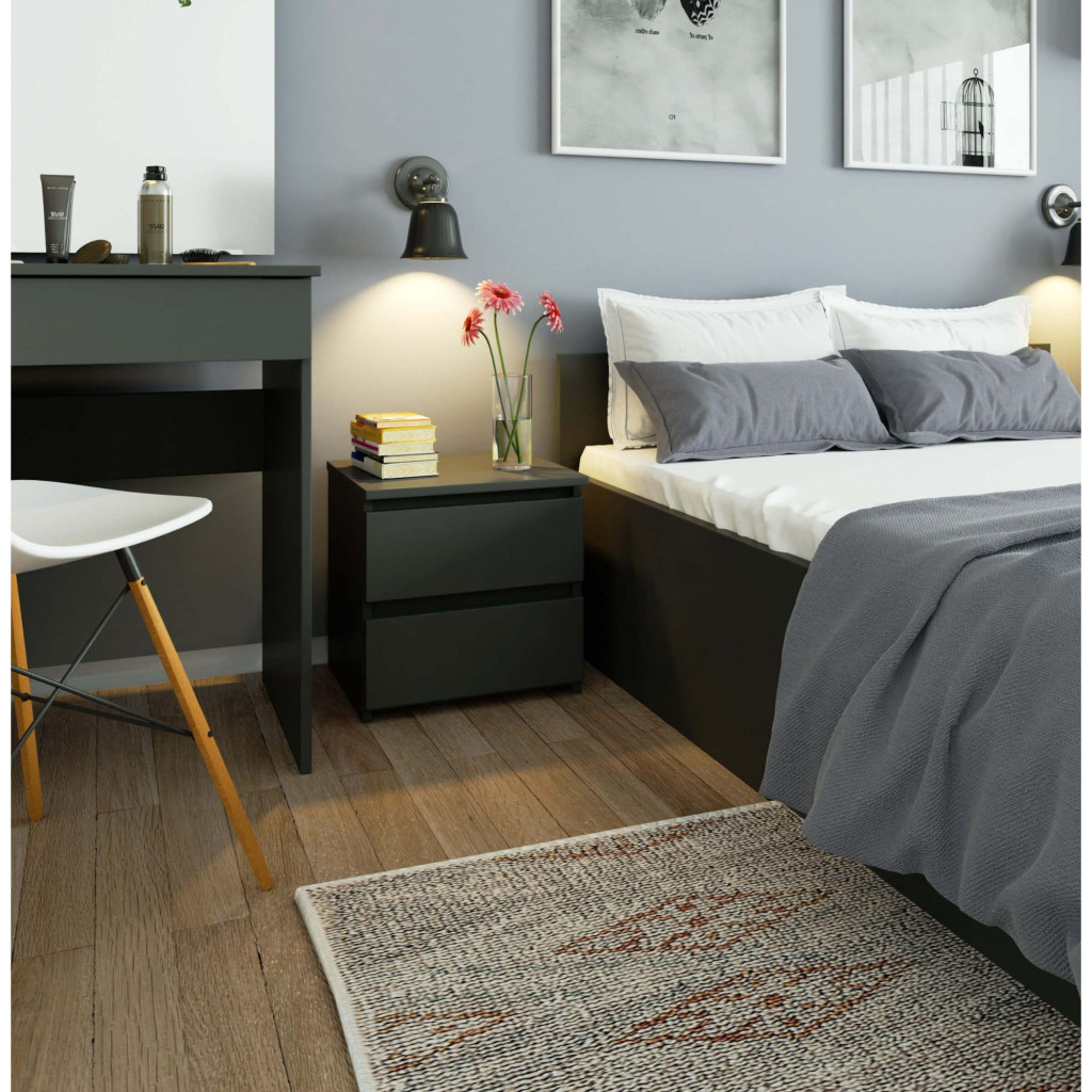 Noptiera cu 2 sertare, din PAL laminat, 40x35x40 cm, gri grafit Household NewTrend