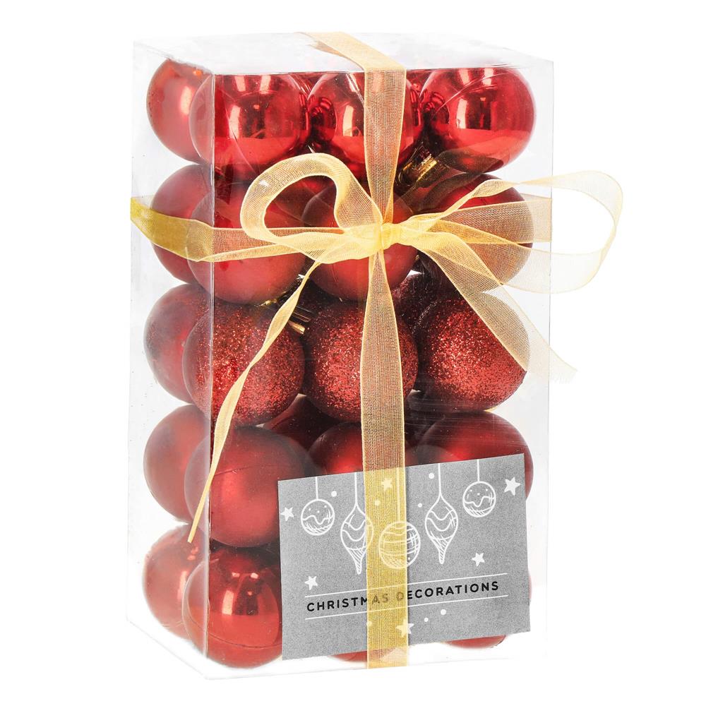 Set globuri de Craciun, 30 bucati, 3 modele, 3cm, rosu Household NewTrend