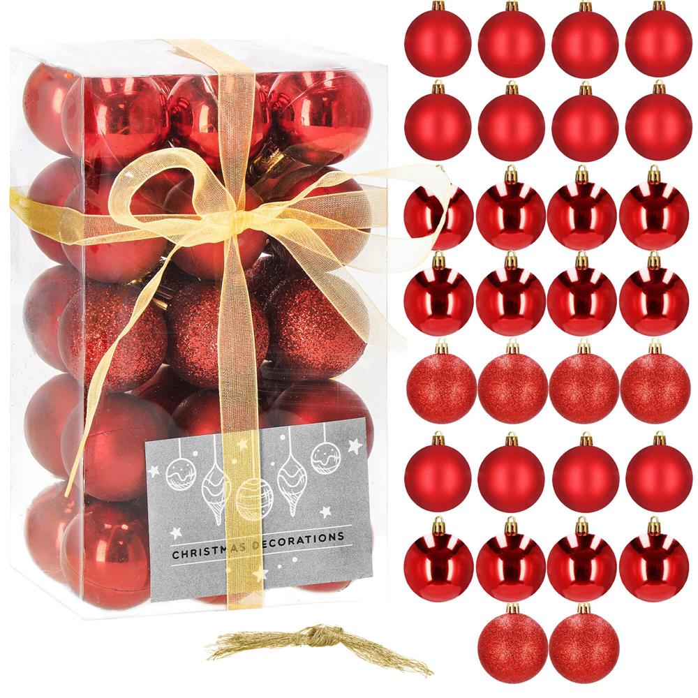 Set globuri de Craciun, 30 bucati, 3 modele, 3cm, rosu Household NewTrend