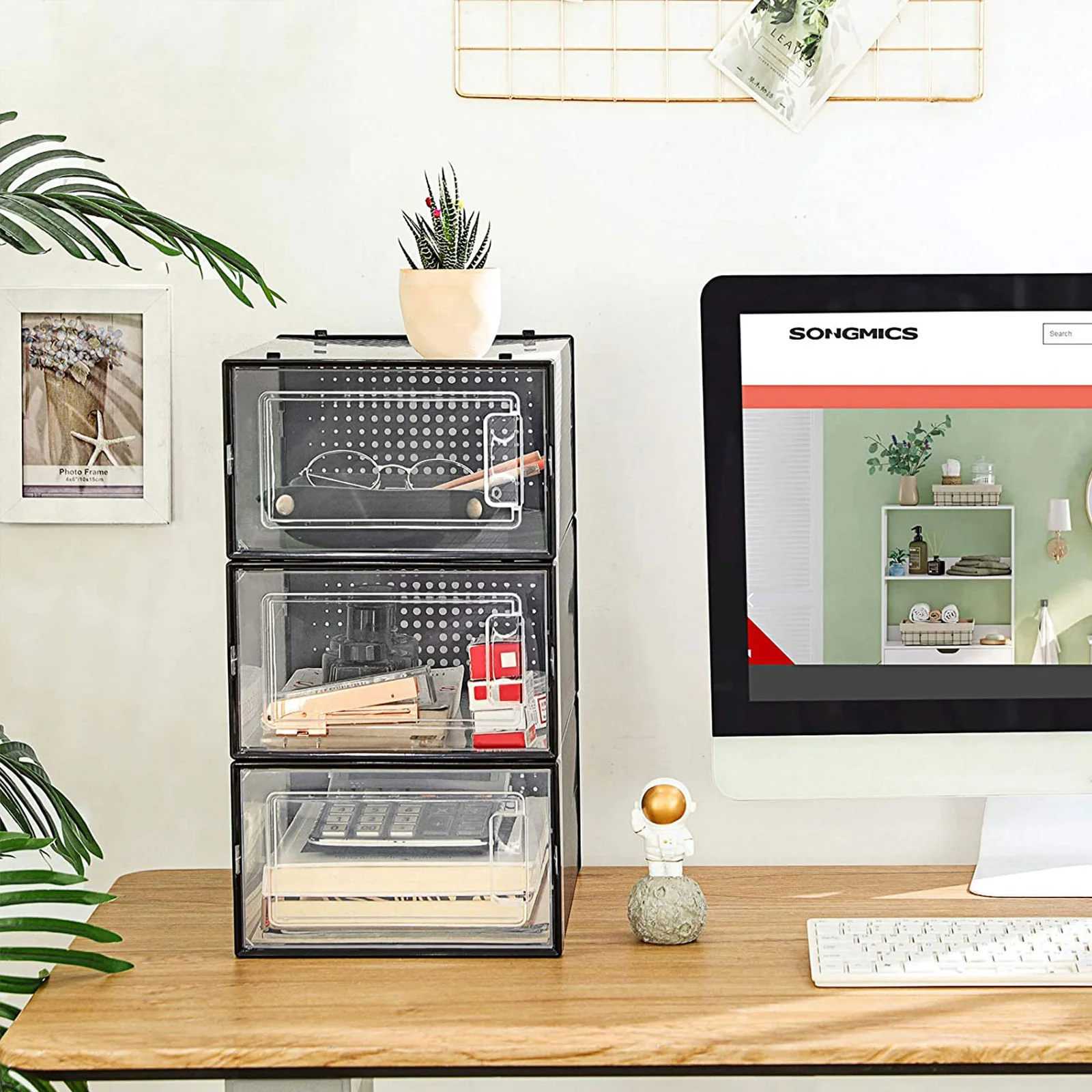 SONGMICS Cutii de pantofi, set de 18 organizatoare stivuibile, structura rezistenta ABS, 34x23x14cm, transparent si negru Household NewTrend