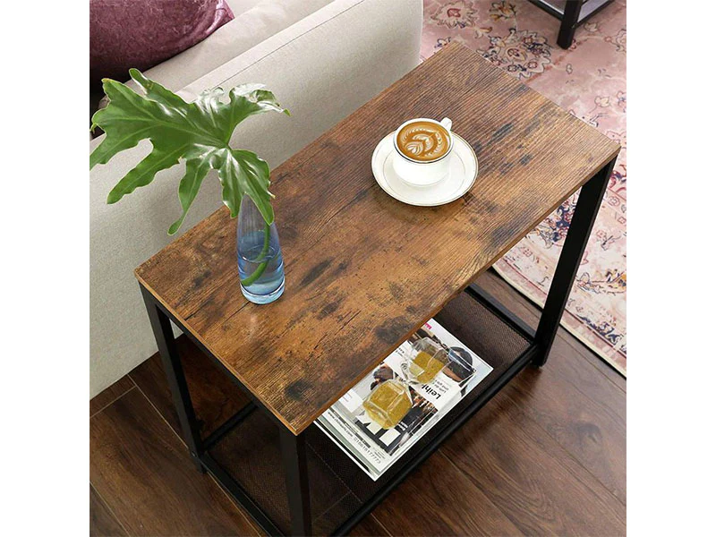 VASAGLE Masa de cafea laterala, cu 2 nivele, cadru din otel, 60x30x60cm, maro rustic Household NewTrend