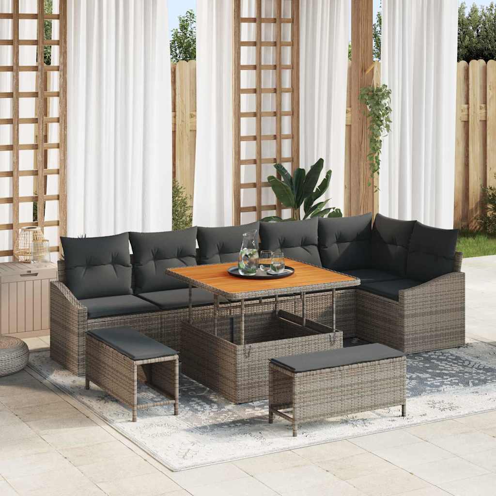 Set de canapele pentru grădină cu pernă 9 pcs Gri Rattan poli GartenMobel Dekor