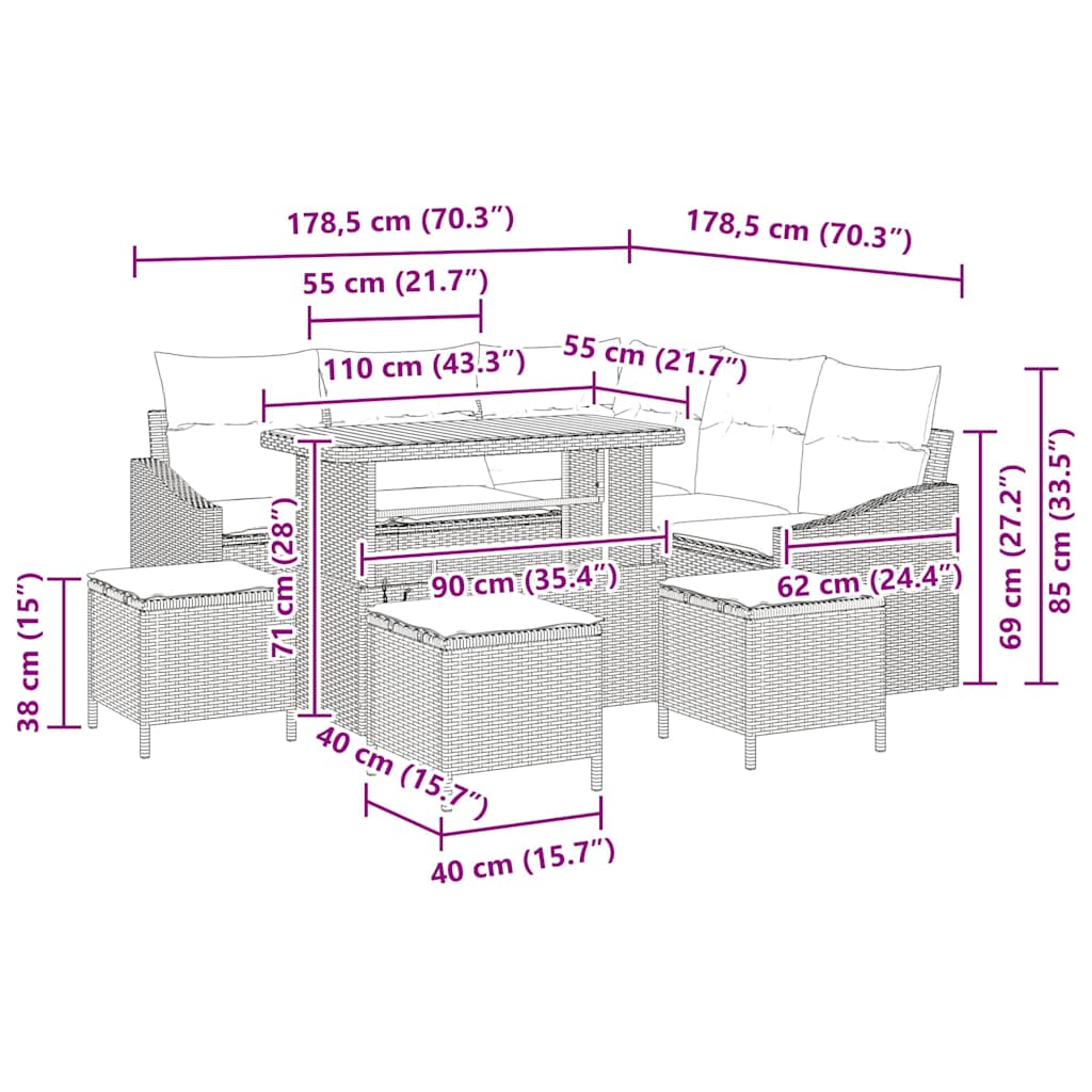 Set de canapele pentru grădină cu pernă cu depozitare 9 pcs Gri GartenMobel Dekor