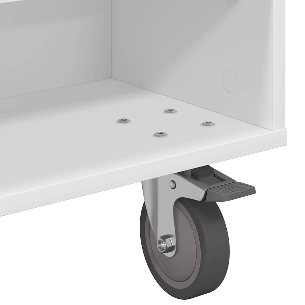 Masă laterală cu roți Alb 90 x 50 x 30 cm Lemn compozit GartenMobel Dekor