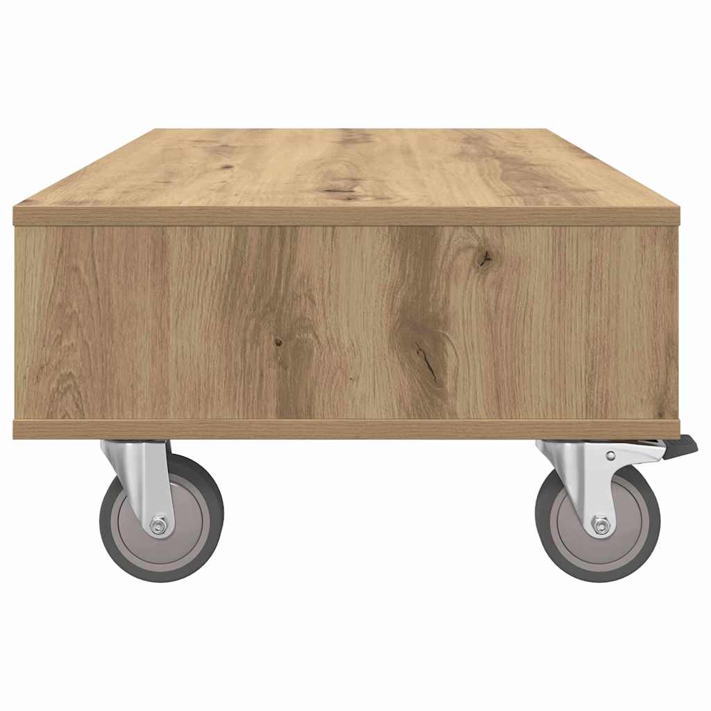 Masă laterală cu roți Stejar Artizanal 90 x 50 x 30 cm GartenMobel Dekor