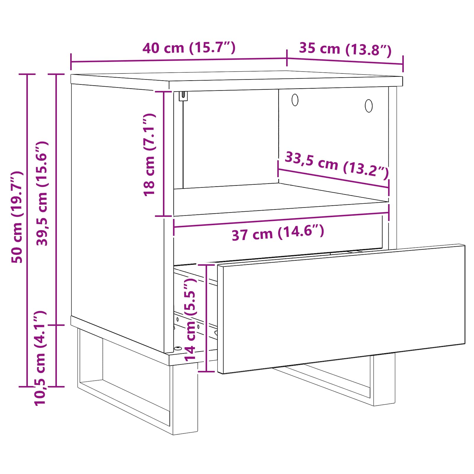 Dulap de pat Stejar Negru 40 x 35 x 50 cm Lemn compozit GartenMobel Dekor