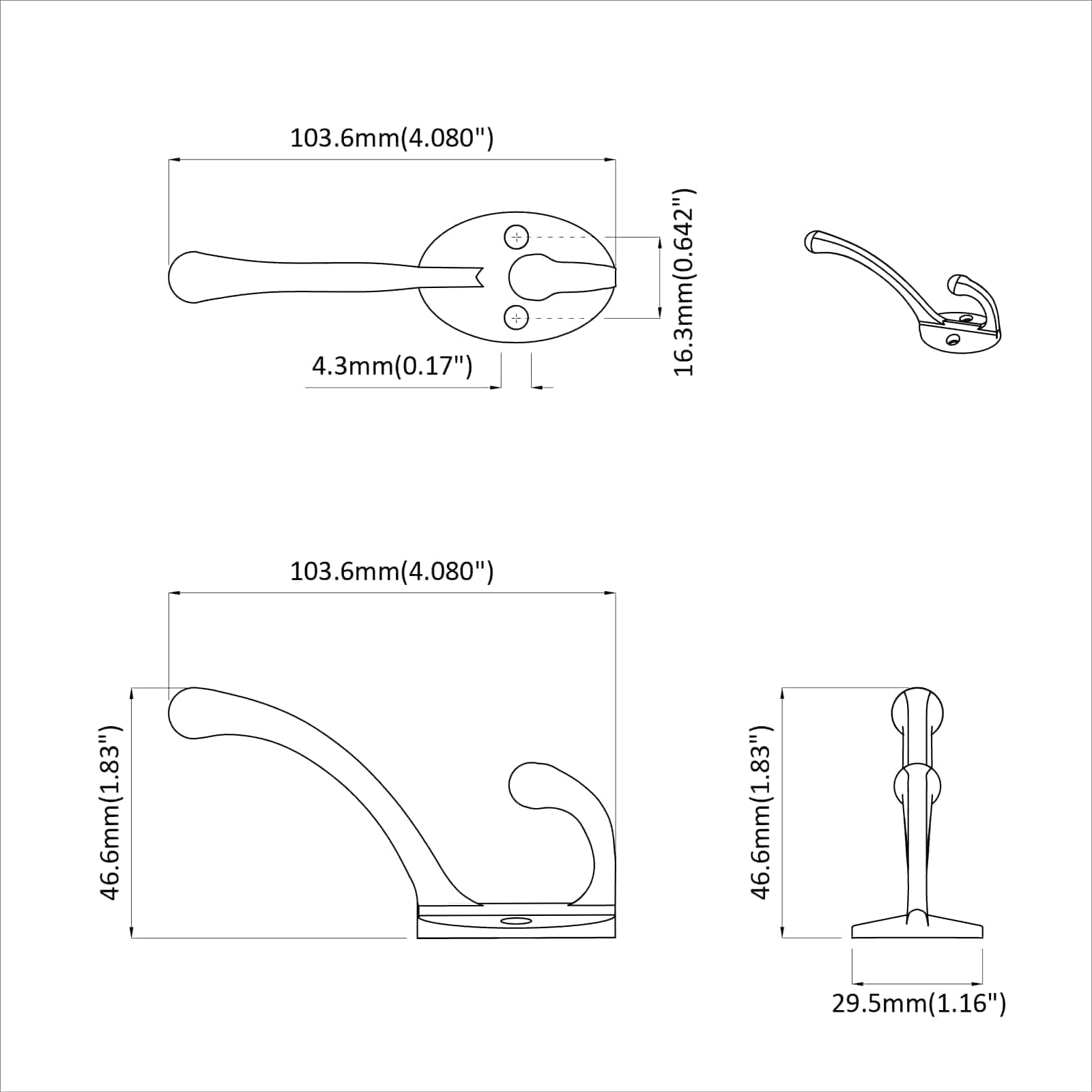 Cârlig pentru haine 12 pcs Negru 102 x 29 x 47mm Aliaj de zinc GartenMobel Dekor