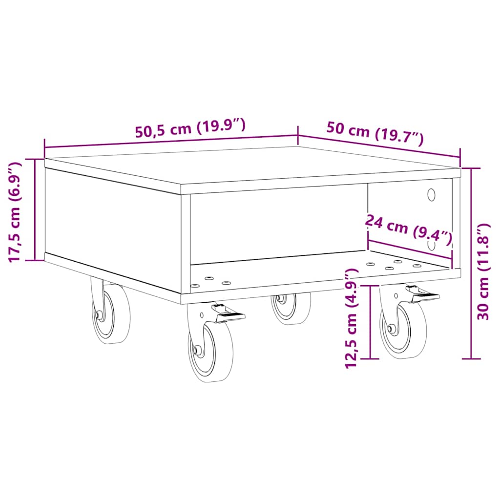 Masă laterală cu roți Gri din beton 50 x 50 x 30 cm GartenMobel Dekor