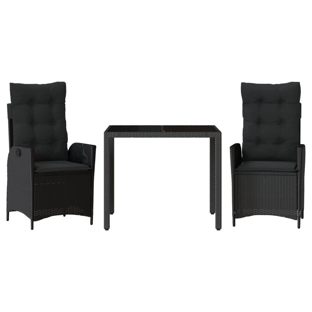 Set mobilier de grădină cu perne, 3 piese, negru, poliratan GartenMobel Dekor