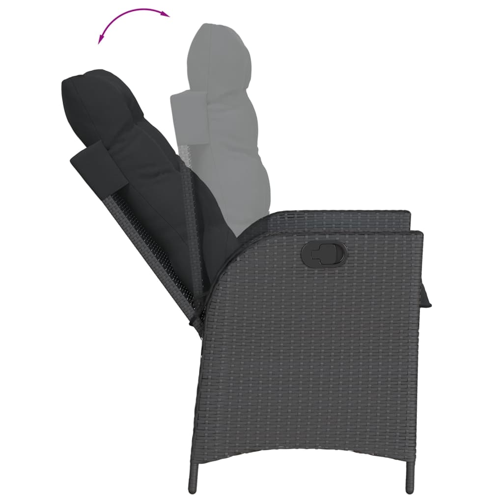 Set mobilier de grădină cu perne, 3 piese, negru, poliratan GartenMobel Dekor