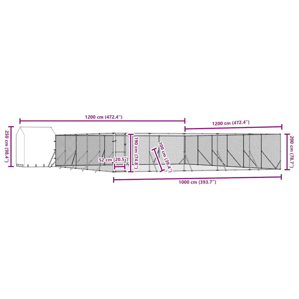Padoc exterior cu acoperiș argintiu 12x12x2,5 m oțel galvanizat GartenMobel Dekor