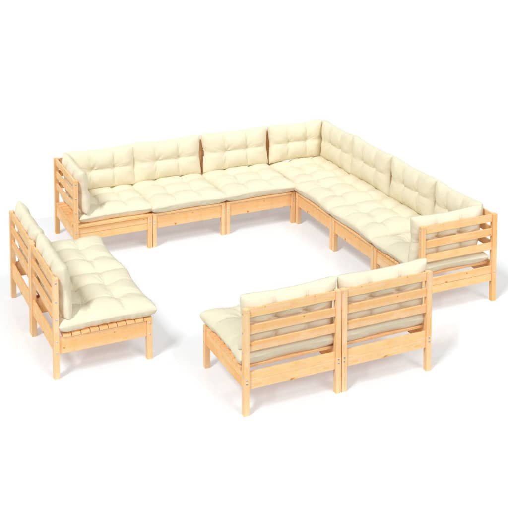 Set mobilier grădină cu perne crem, 11 piese, lemn masiv de pin GartenMobel Dekor