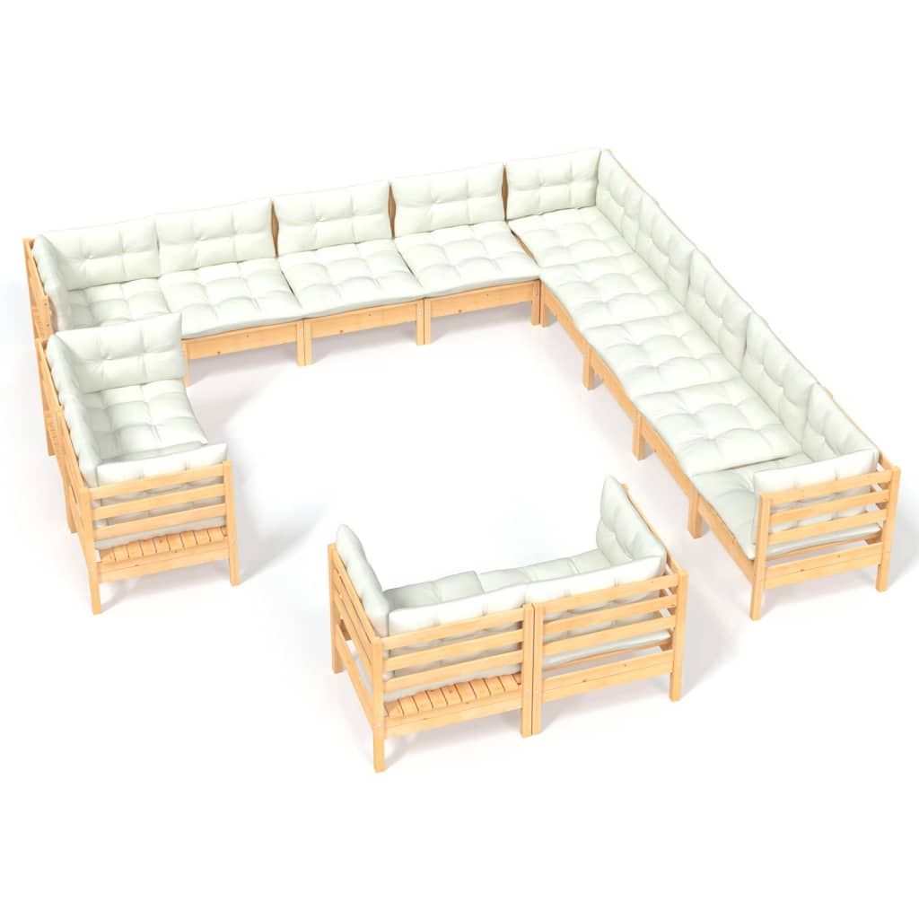 Set mobilier grădină cu perne crem, 13 piese, lemn masiv de pin GartenMobel Dekor