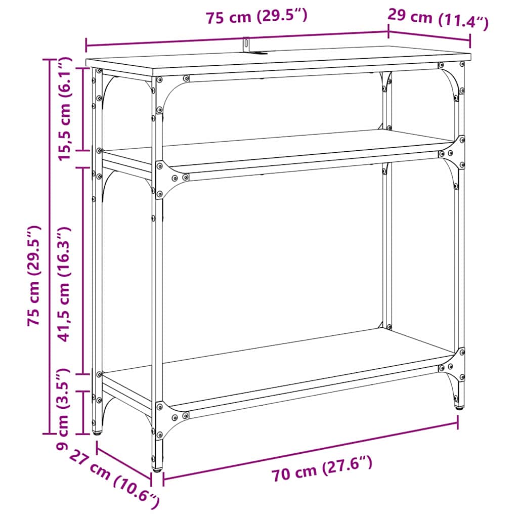 Masă de consolă Stejar Negru 75 x 29 x 75 cm Lemn compozit GartenMobel Dekor