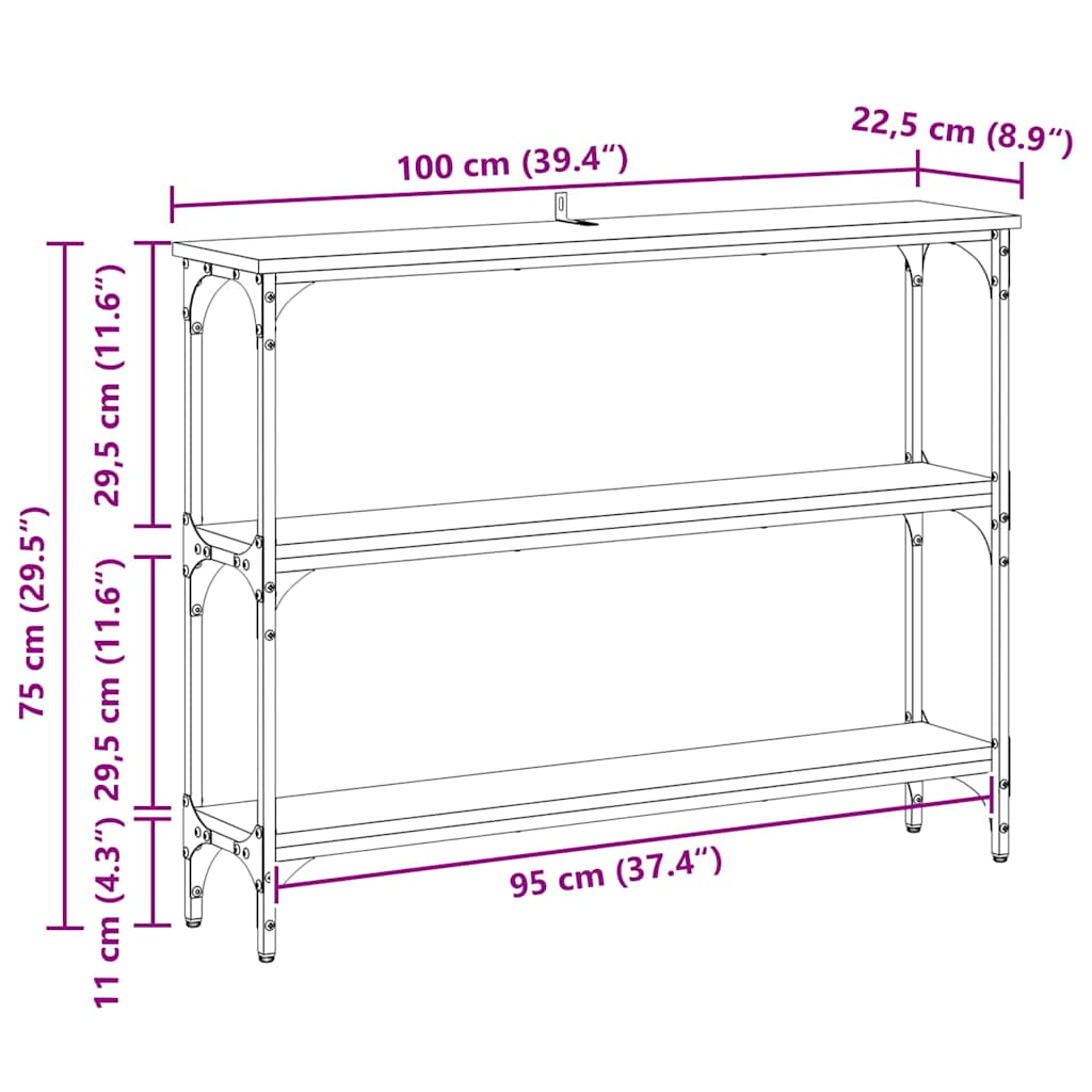Masă de consolă Stejar negru 100 x 22,5 x 75 cm Lemn compozit GartenMobel Dekor