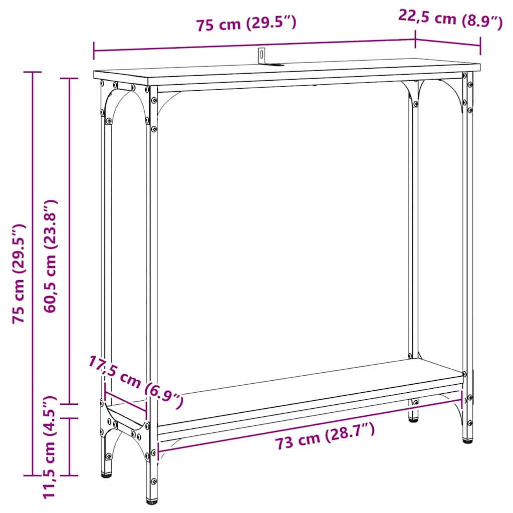 Masă de consolă cu raft Stejar Artizanal 75 x 22,5 x 75 cm GartenMobel Dekor