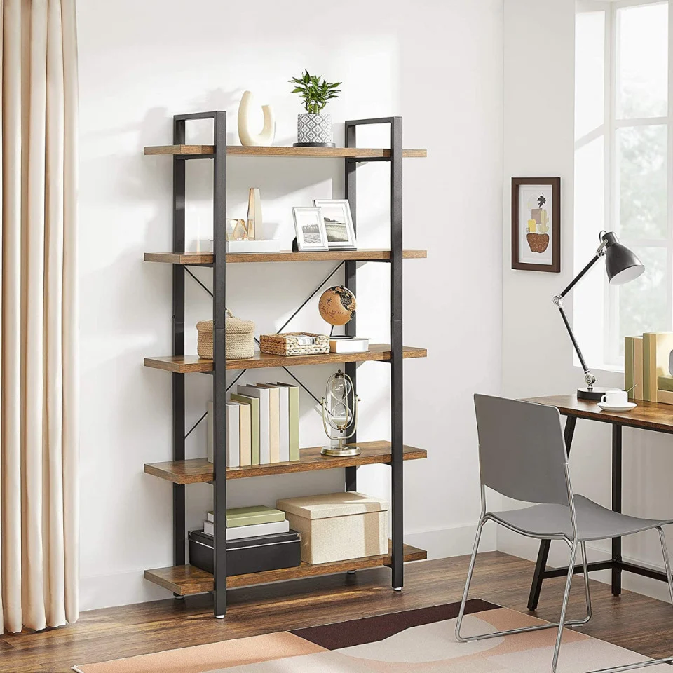 VASAGLE Biblioteca cu 5 rafturi, cadru din otel si rafturi din PAL, 105x34x178cm, maro rustic si negru Household NewTrend