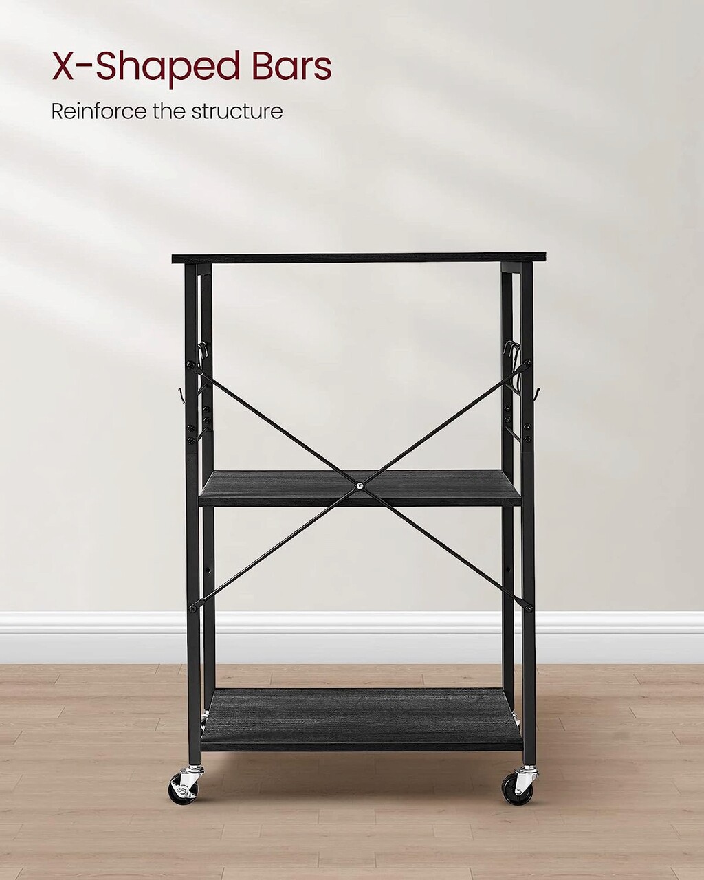 VASAGLE Raft de bucatarie pe roti, carucior de servire cu 3 rafturi, cadru metalic, 40x60x89 cm, design industrial, negru Household NewTrend