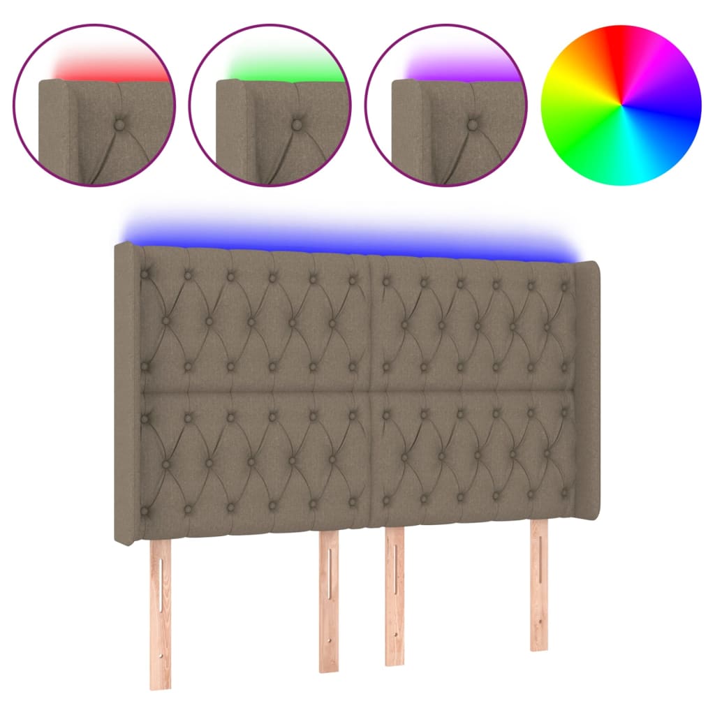 Tăblie de pat cu LED, gri taupe, 163x16x118/128 cm, textil GartenMobel Dekor